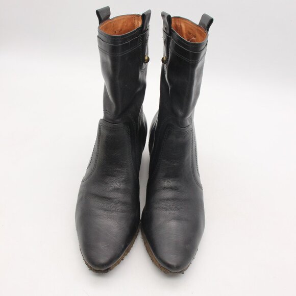 Frye Women’s Size 7 M Black Leather Wedge Ankle Boots Bootie Crepe Sole 77460 - Picture 2 of 10